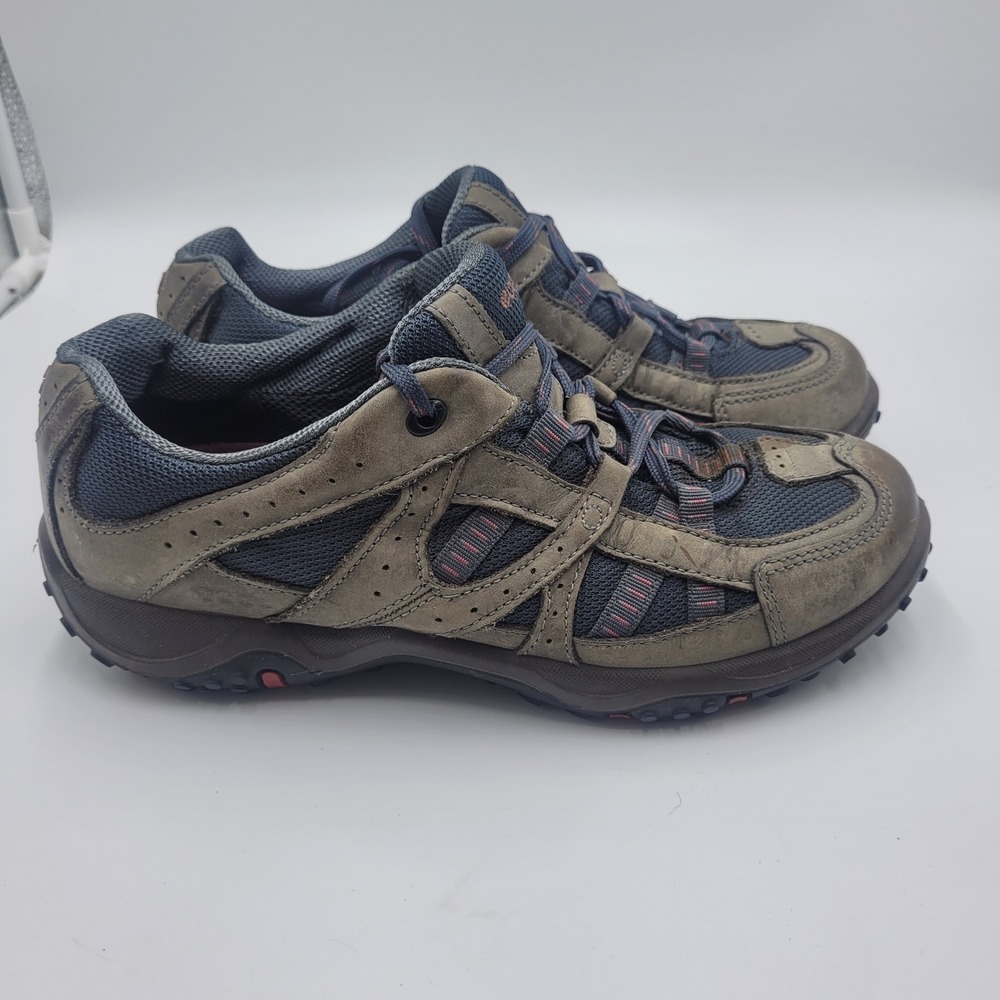 ECCO Hiking Shoes Womens Size 40 US 9-9.5 Brown Leather Blue Mesh Trail Sneakers